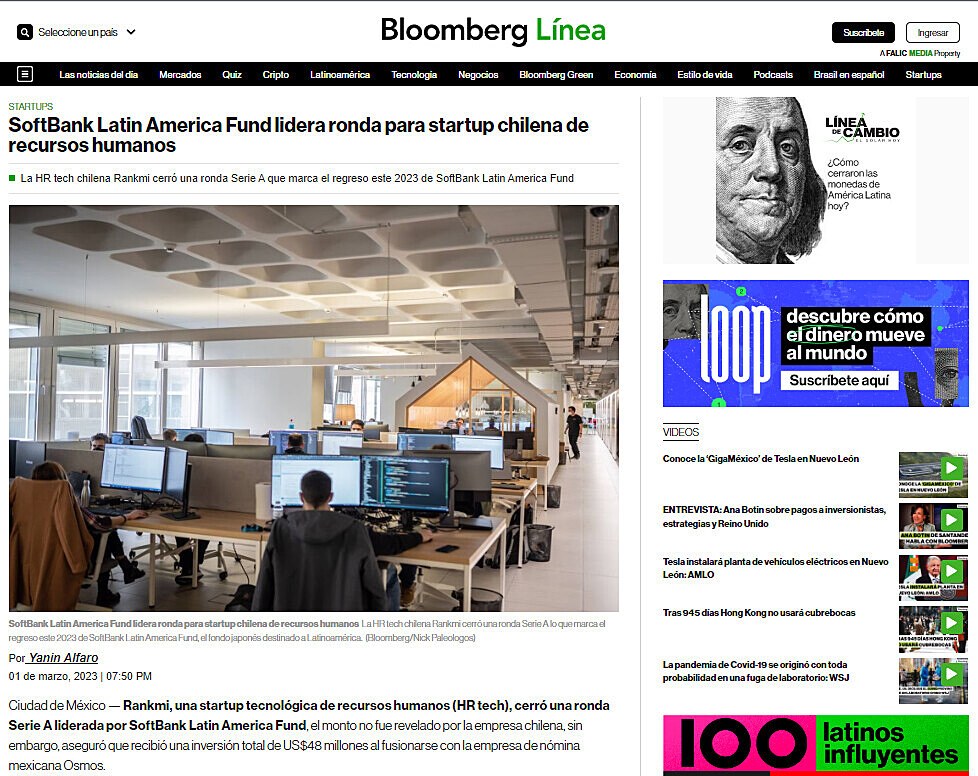 SoftBank Latin America Fund lidera ronda para startup chilena de recursos humanos